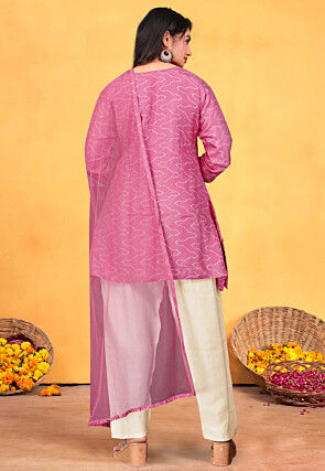 Embroidered Pure Viscose Silk Pakistani Suit in Pink