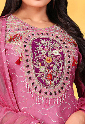 Embroidered Pure Viscose Silk Pakistani Suit in Pink