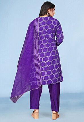 Embroidered Pure Viscose Silk Pakistani Suit in Purple