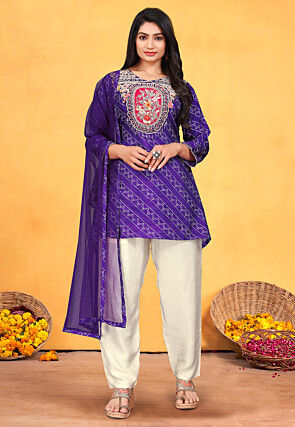 Embroidered Pure Viscose Silk Pakistani Suit in Purple