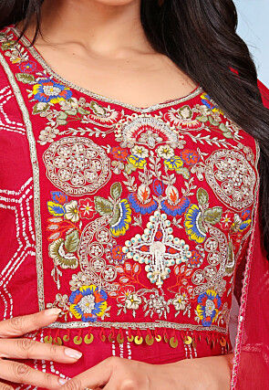 Embroidered Pure Viscose Silk Pakistani Suit in Red