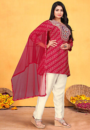 Embroidered Pure Viscose Silk Pakistani Suit in Red