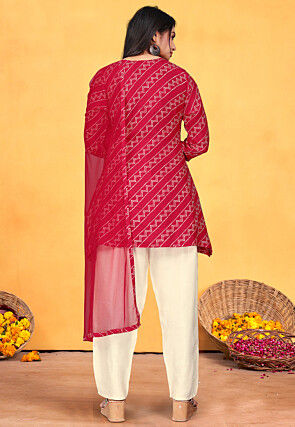 Embroidered Pure Viscose Silk Pakistani Suit in Red