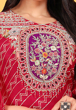 Embroidered Pure Viscose Silk Pakistani Suit in Red