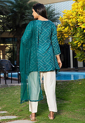 Embroidered Pure Viscose Silk Pakistani Suit in Teal Blue