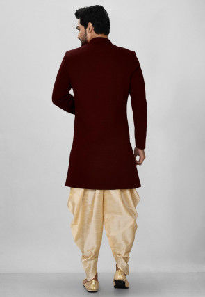 Embroidered Quilted Scuba Dhoti Sherwani in Maroon