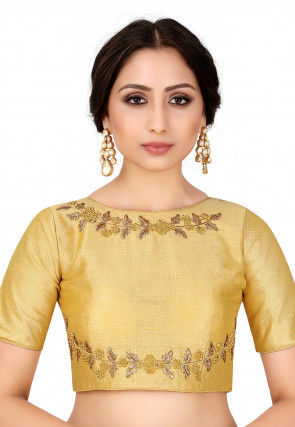 Embroidered Raw Silk Blouse in Beige