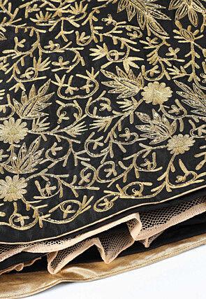Embroidered Raw Silk Lehenga in Black