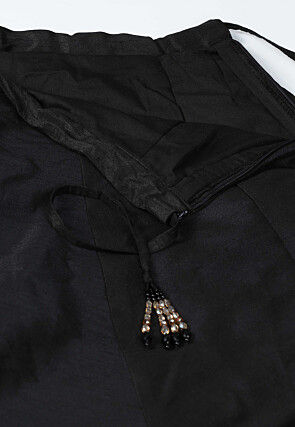 Embroidered Raw Silk Lehenga in Black