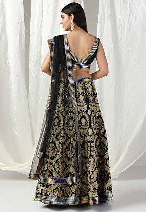 Embroidered Raw Silk Lehenga in Black