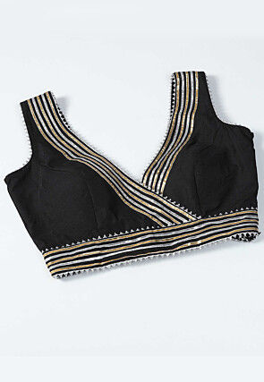 Embroidered Raw Silk Lehenga in Black