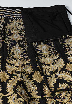 Embroidered Raw Silk Lehenga in Black