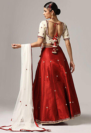 Embroidered Raw Silk Lehenga in Maroon