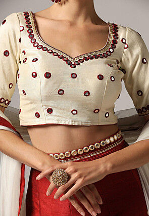 Embroidered Raw Silk Lehenga in Maroon