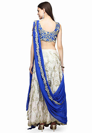 Embroidered Raw Silk Lehenga in Off White