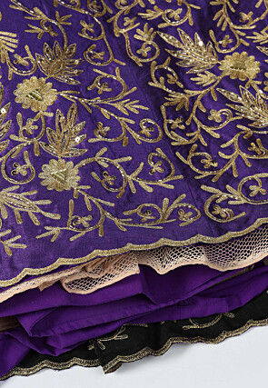 Embroidered Raw Silk Lehenga in Purple