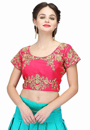 Embroidered Raw Silk Lehenga in Turquoise