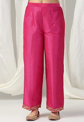 Embroidered Raw Silk Pakistani Suit in Fuchsia