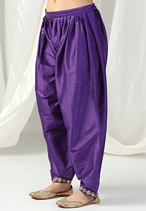 Embroidered Raw Silk Punjabi Suit in Purple