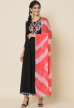 Embroidered Rayon Abaya Style Suit in Black