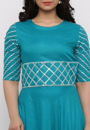 Embroidered Rayon Abaya Style Suit in Teal Green