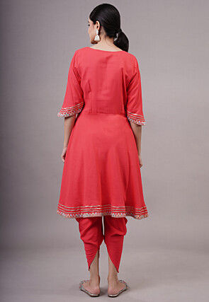 Embroidered Rayon Aline Suit in Coral Red