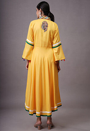 Embroidered Rayon Aline Suit in Yellow