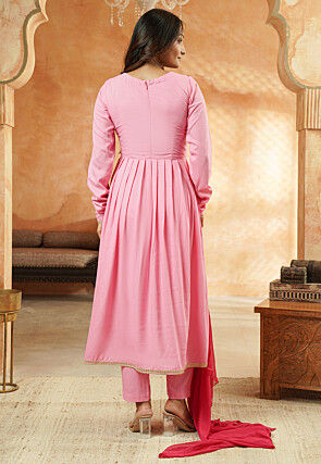 Embroidered Rayon Anarkali Suit in Light Pink