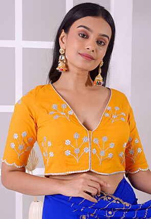 Embroidered Rayon Blouse in Mustard