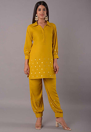 Embroidered Rayon Co Ord Set in Mustard