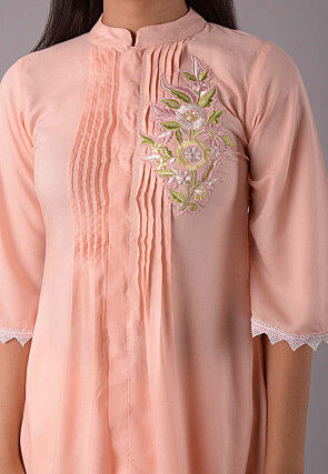 Embroidered Rayon Co Ord Set in Peach