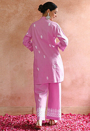 Embroidered Rayon Co Ord Set in Pink