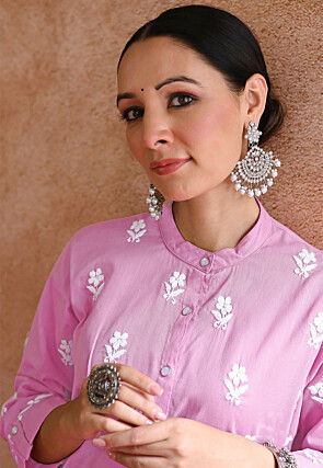 Embroidered Rayon Co Ord Set in Pink