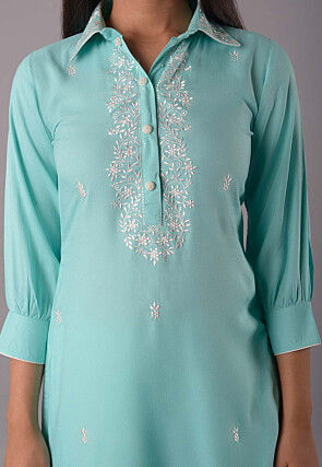 Embroidered Rayon Co Ord Set in Sky Blue