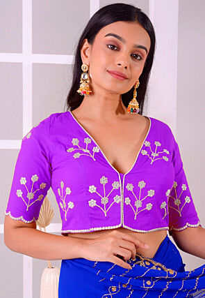 Embroidered Rayon Cotton Blouse in Light Purple