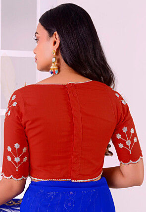 Embroidered Rayon Cotton Blouse in Maroon