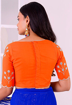 Embroidered Rayon Cotton Blouse in Orange