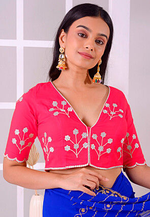 Embroidered Rayon Cotton Blouse in Pink