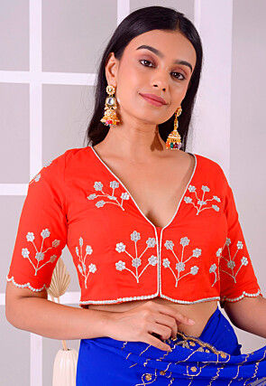 Embroidered Rayon Cotton Blouse in Red