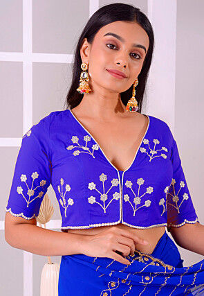 Embroidered Rayon Cotton Blouse in Royal Blue
