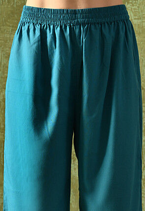 Embroidered Rayon Cotton Pakistani Suit in Teal Blue