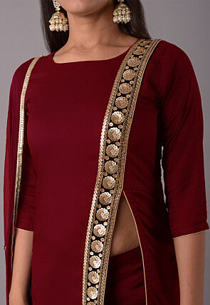 Embroidered Rayon Front Slit Pakistani Suit in Maroon