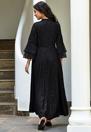 Embroidered Rayon Gown in Black