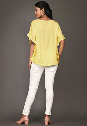 Embroidered Rayon Kimono Style Top in Yellow