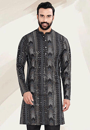 Embroidered Rayon Kurta in Black