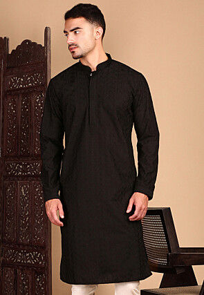 Embroidered Rayon Kurta in Black