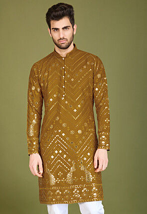 Embroidered Rayon Kurta in Green
