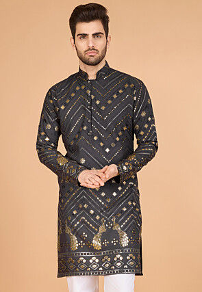 Embroidered Rayon Kurta in Grey