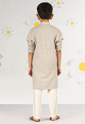 Embroidered Rayon Kurta Set in Light Grey