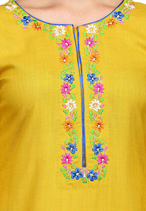 Embroidered Rayon Kurta Set in Mustard